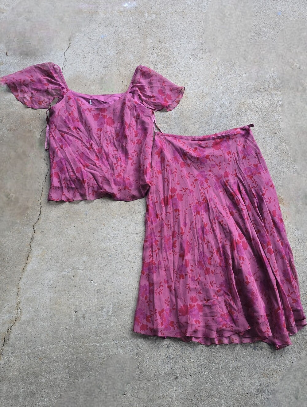 VTG Y2K 90s Print Skirt & Tank Set Size large Hem Floral Fairy 2pc